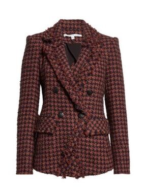 Veronica Beard Taja Houndstooth Tweed Dickey Jacket Size 6 Black Brown